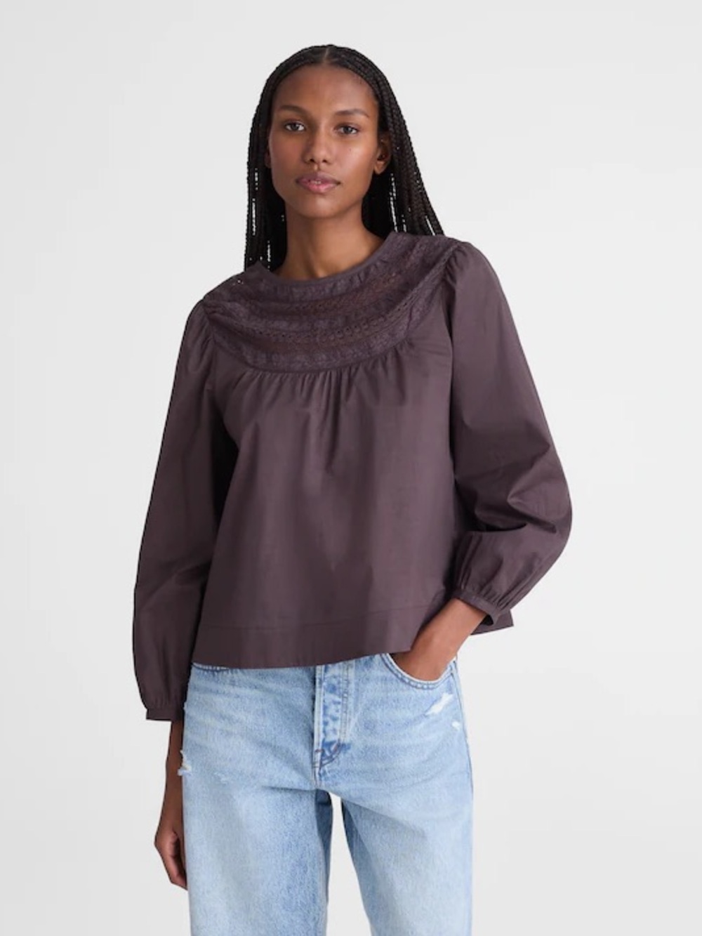 Lace-Insert High-Neck Top